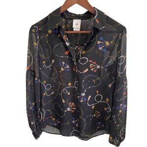 CAbi Collared Black Button-down Blouse